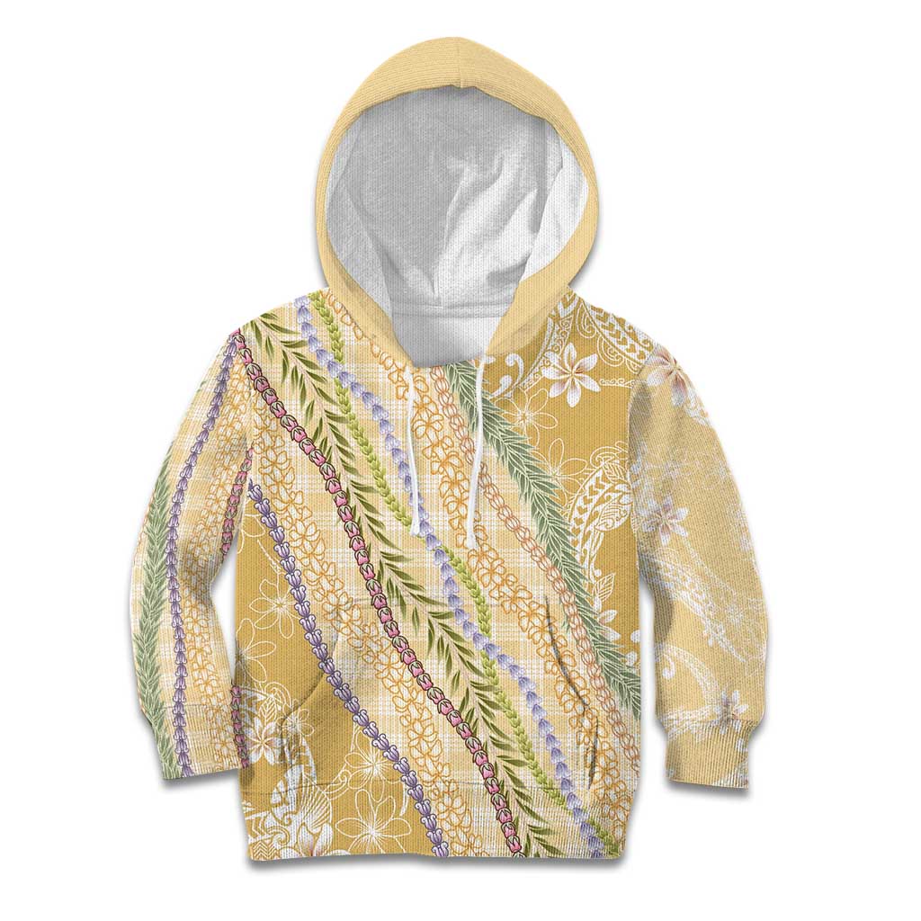 Yellow Palaka Hawaii Leis Kid Hoodie Hawaiian-plaid Elegant Tropical Vibes LT14 Hoodie Yellow - Polynesian Pride