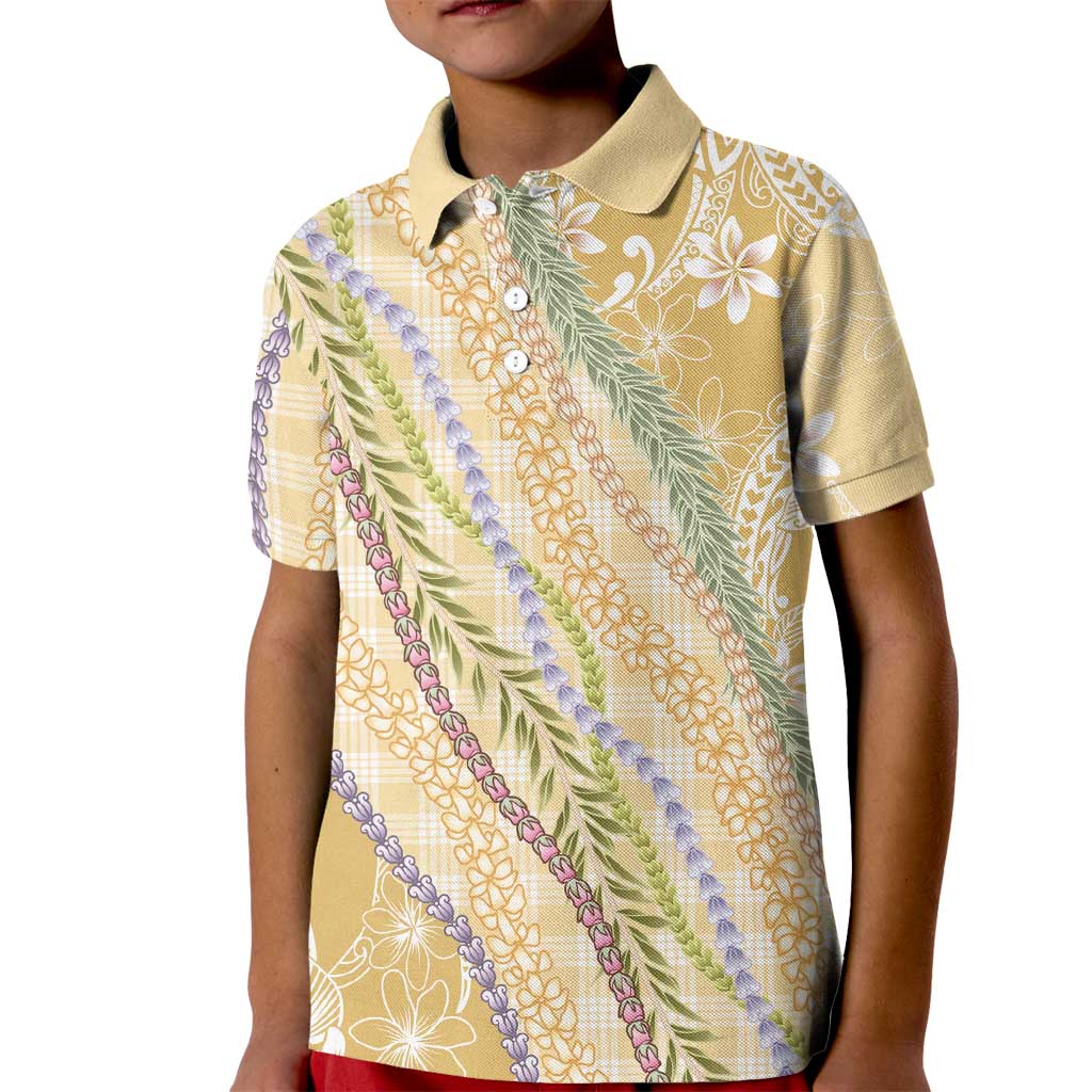 Yellow Palaka Hawaii Leis Kid Polo Shirt Hawaiian-plaid Elegant Tropical Vibes LT14 Kid Yellow - Polynesian Pride