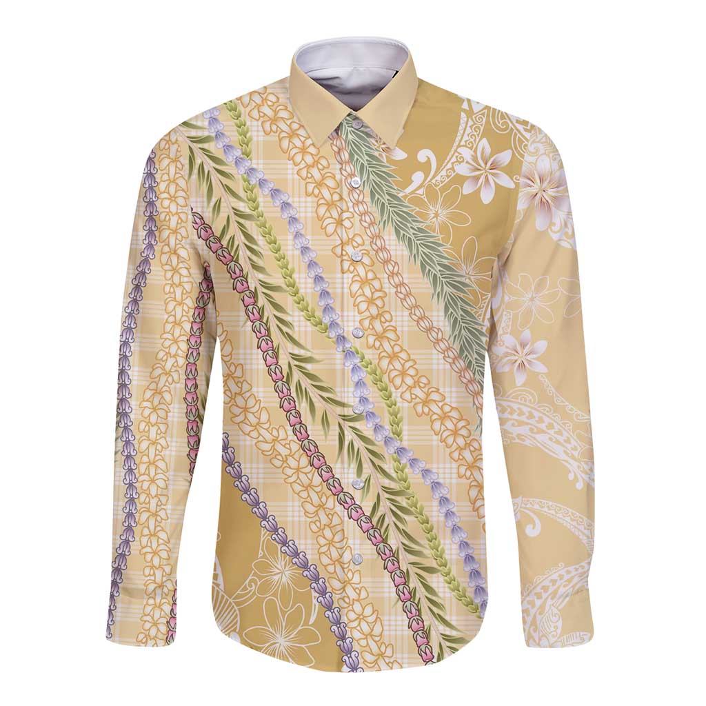 Yellow Palaka Hawaii Leis Long Sleeve Button Shirt Hawaiian-plaid Elegant Tropical Vibes LT14 Unisex Yellow - Polynesian Pride
