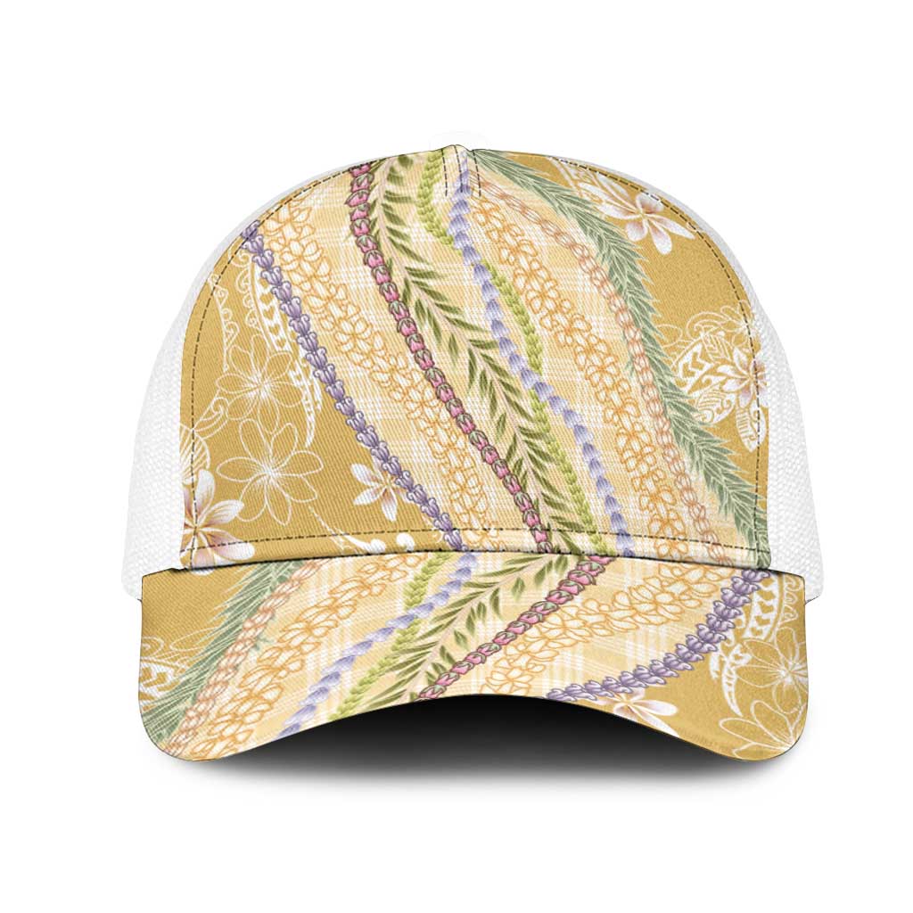 Yellow Palaka Hawaii Leis Mesh Trucker Cap Hawaiian-plaid Elegant Tropical Vibes LT14 One Size White Yellow - Polynesian Pride