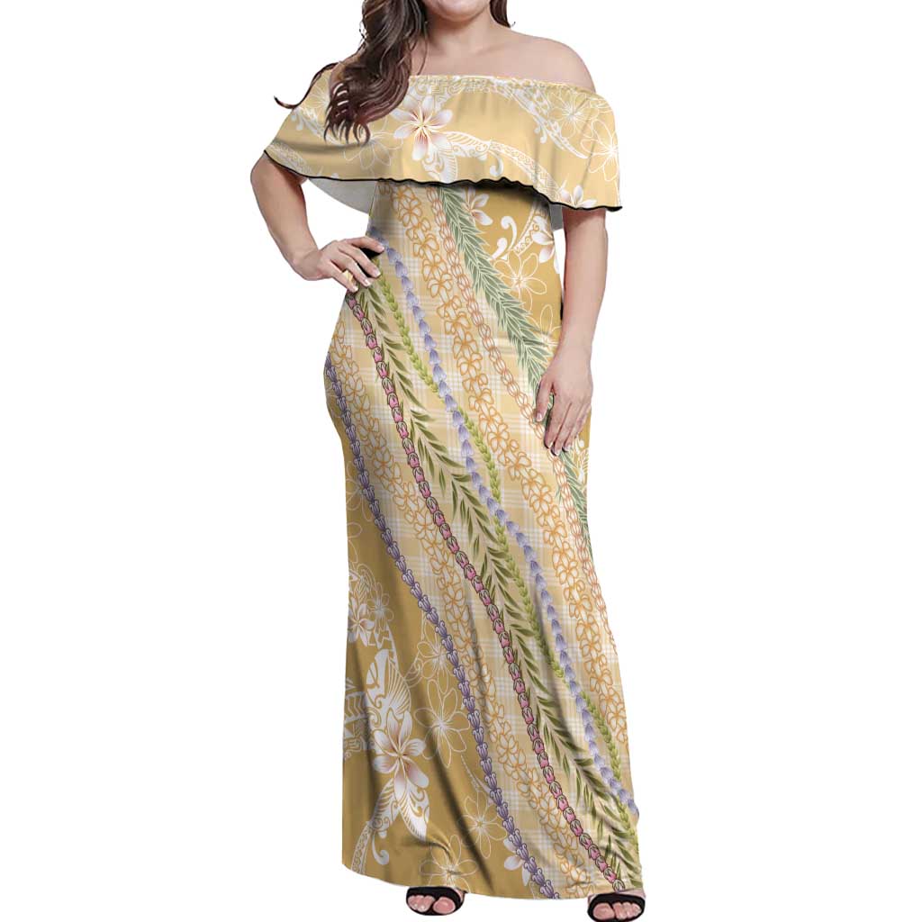 Yellow Palaka Hawaii Leis Off Shoulder Maxi Dress Hawaiian-plaid Elegant Tropical Vibes LT14 Women Yellow - Polynesian Pride