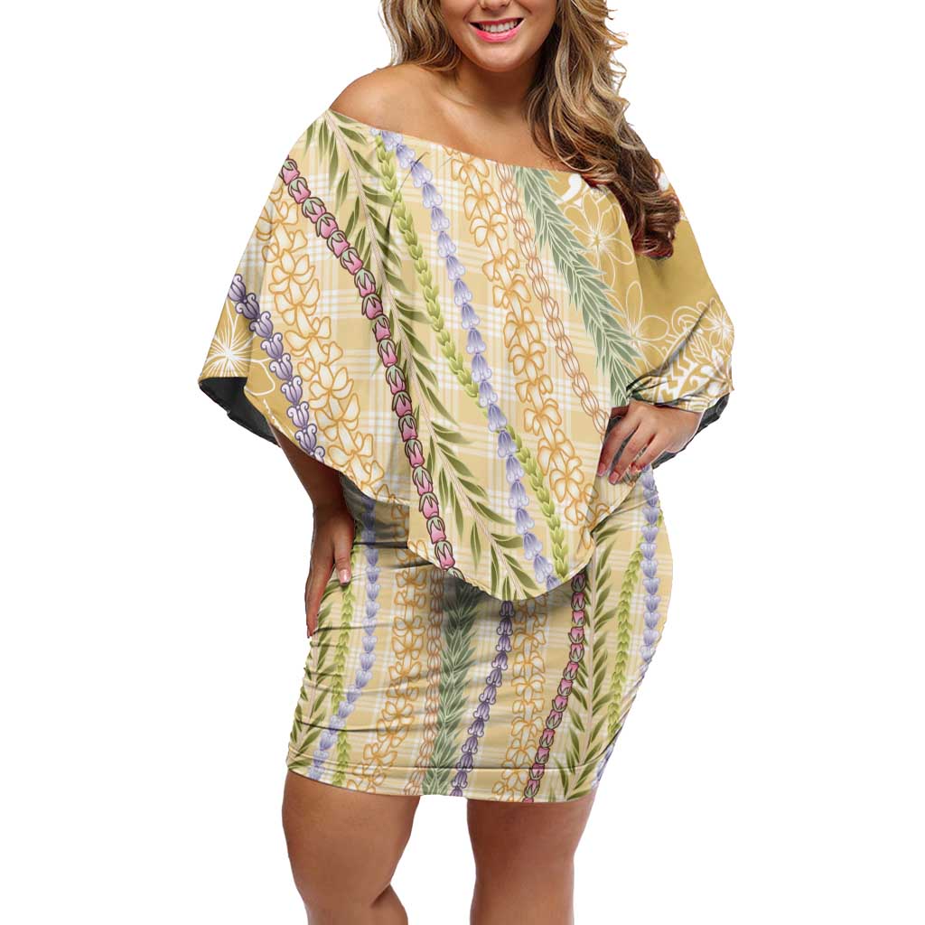 Yellow Palaka Hawaii Leis Off Shoulder Short Dress Hawaiian-plaid Elegant Tropical Vibes LT14 Women Yellow - Polynesian Pride