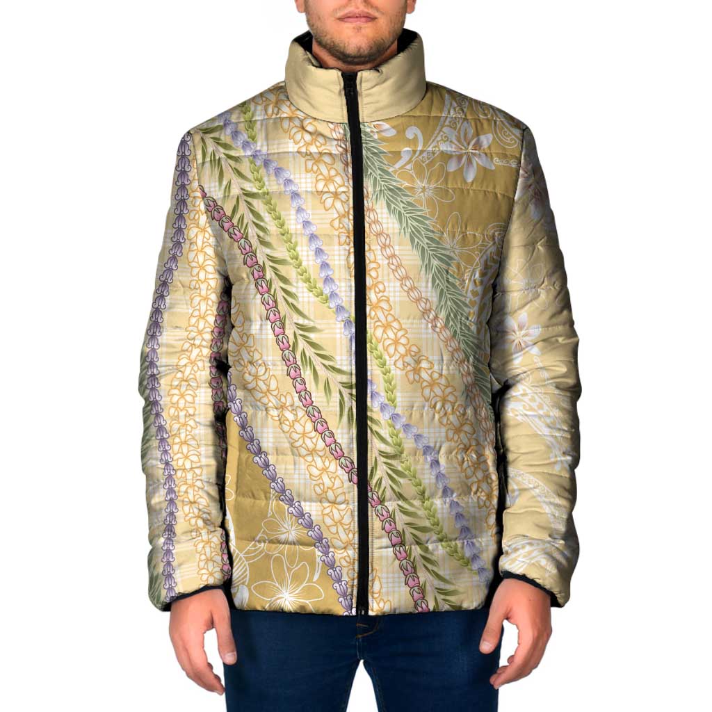 Yellow Palaka Hawaii Leis Padded Jacket Hawaiian-plaid Elegant Tropical Vibes LT14 Men Yellow - Polynesian Pride