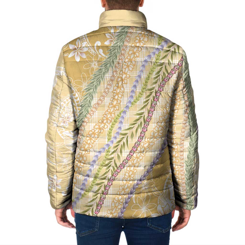 Yellow Palaka Hawaii Leis Padded Jacket Hawaiian-plaid Elegant Tropical Vibes LT14 - Polynesian Pride