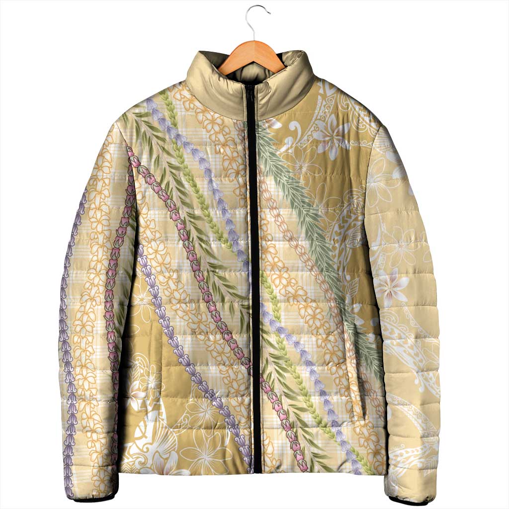 Yellow Palaka Hawaii Leis Padded Jacket Hawaiian-plaid Elegant Tropical Vibes LT14 - Polynesian Pride