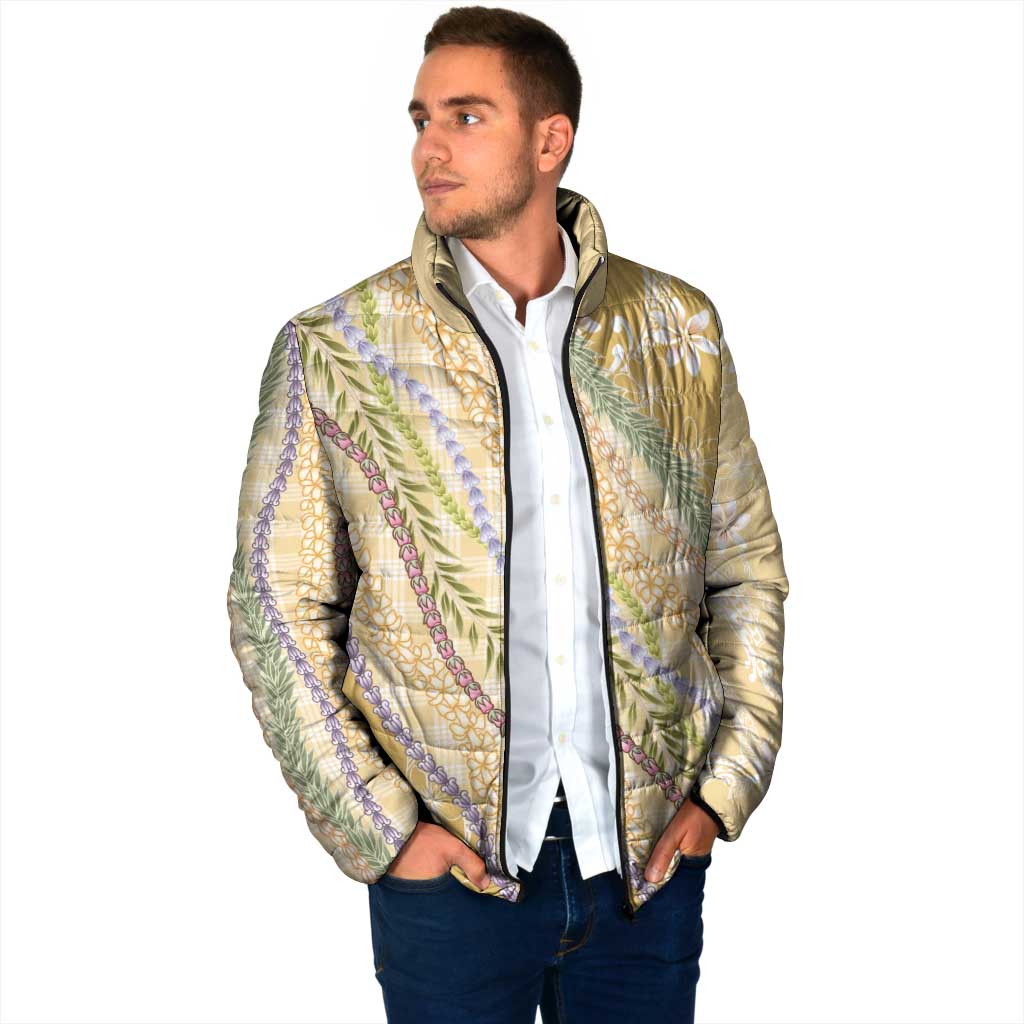 Yellow Palaka Hawaii Leis Padded Jacket Hawaiian-plaid Elegant Tropical Vibes LT14 - Polynesian Pride