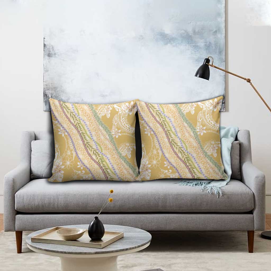 Yellow Palaka Hawaii Leis Pillow Cover Hawaiian-plaid Elegant Tropical Vibes LT14 - Polynesian Pride