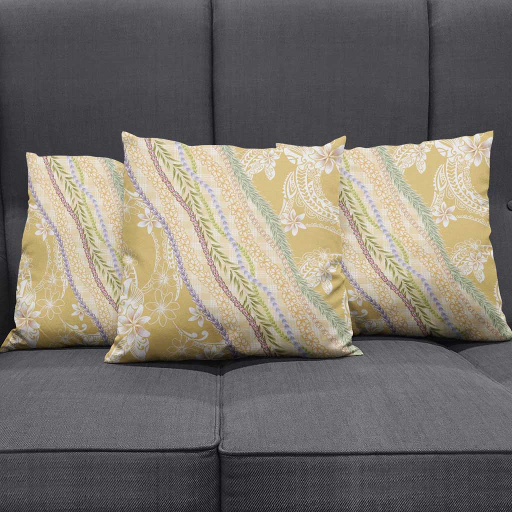 Yellow Palaka Hawaii Leis Pillow Cover Hawaiian-plaid Elegant Tropical Vibes LT14 - Polynesian Pride