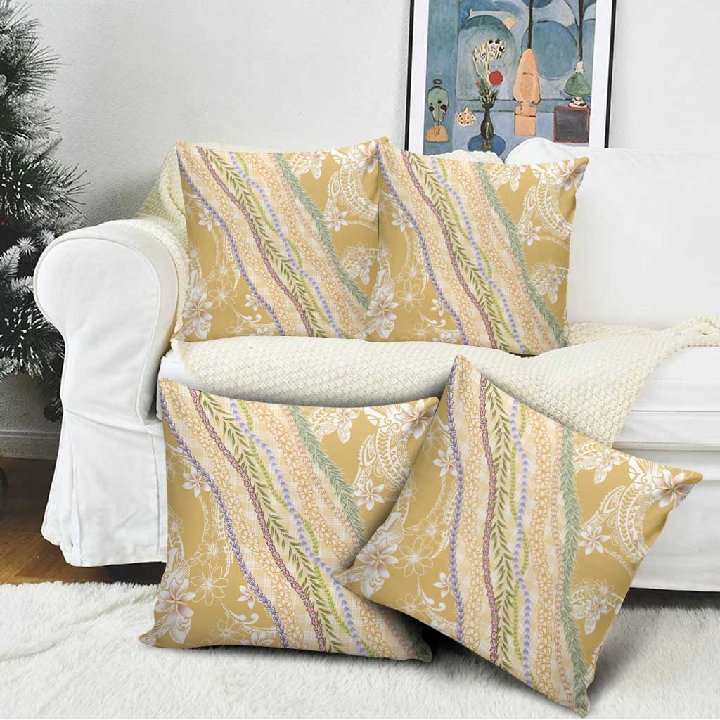 Yellow Palaka Hawaii Leis Pillow Cover Hawaiian-plaid Elegant Tropical Vibes LT14 - Polynesian Pride