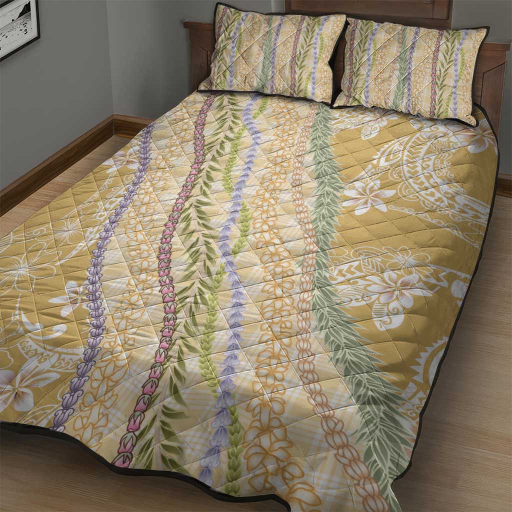 Yellow Palaka Hawaii Leis Quilt Bed Set Hawaiian-plaid Elegant Tropical Vibes LT14 - Polynesian Pride