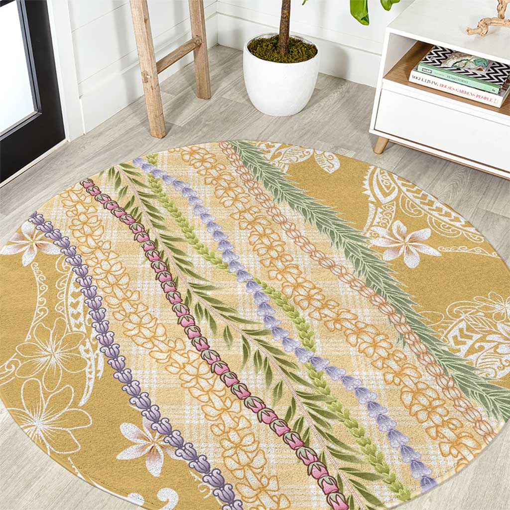 Yellow Palaka Hawaii Leis Round Carpet Hawaiian-plaid Elegant Tropical Vibes LT14 Yellow - Polynesian Pride