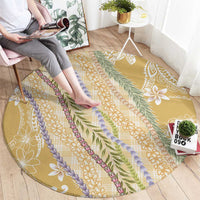 Yellow Palaka Hawaii Leis Round Carpet Hawaiian-plaid Elegant Tropical Vibes LT14 - Polynesian Pride