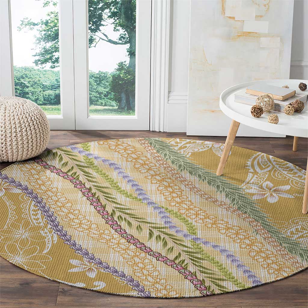 Yellow Palaka Hawaii Leis Round Carpet Hawaiian-plaid Elegant Tropical Vibes LT14 - Polynesian Pride