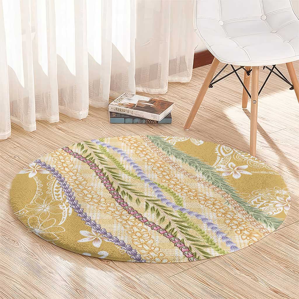 Yellow Palaka Hawaii Leis Round Carpet Hawaiian-plaid Elegant Tropical Vibes LT14 - Polynesian Pride