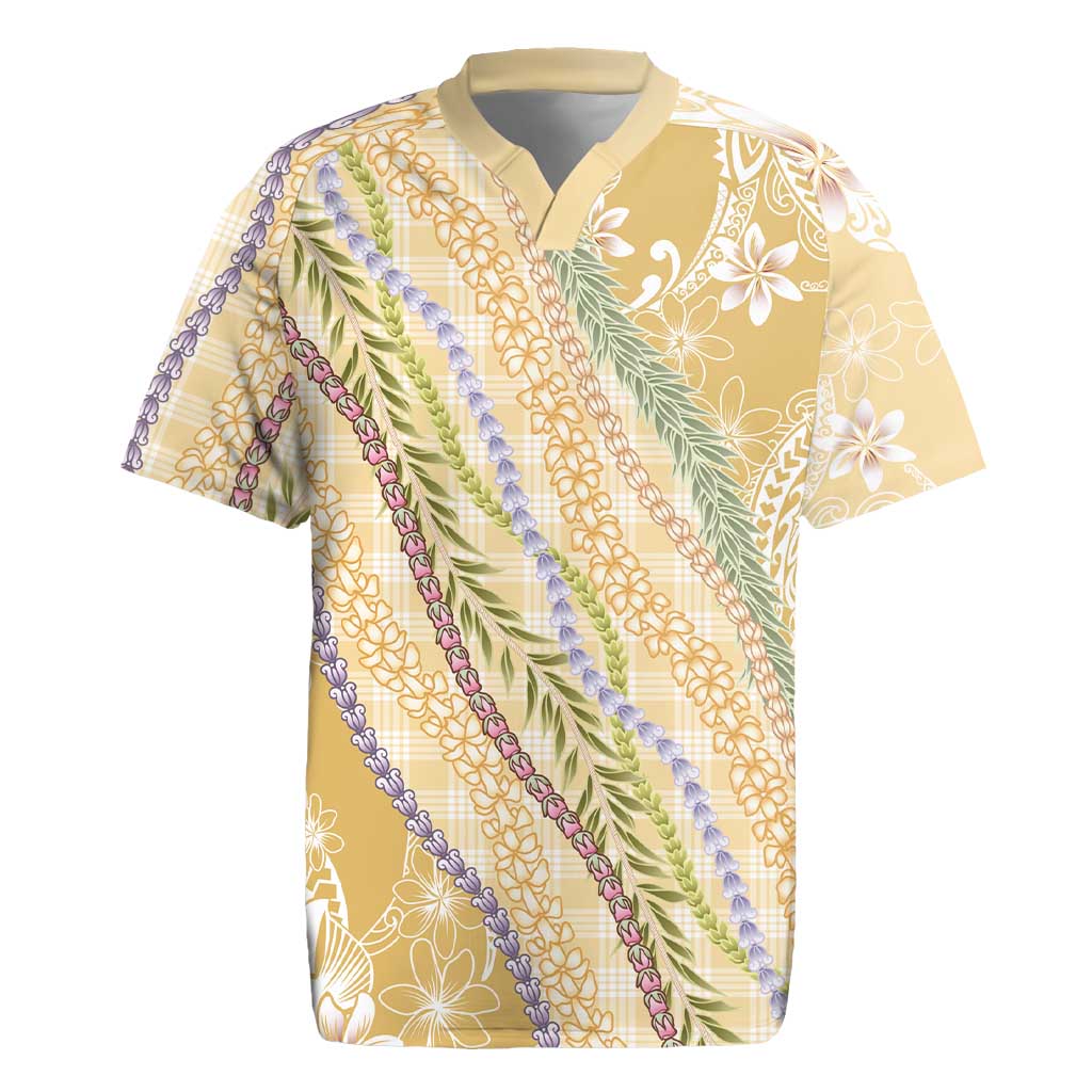 Yellow Palaka Hawaii Leis Rugby Jersey Hawaiian-plaid Elegant Tropical Vibes LT14 Yellow - Polynesian Pride