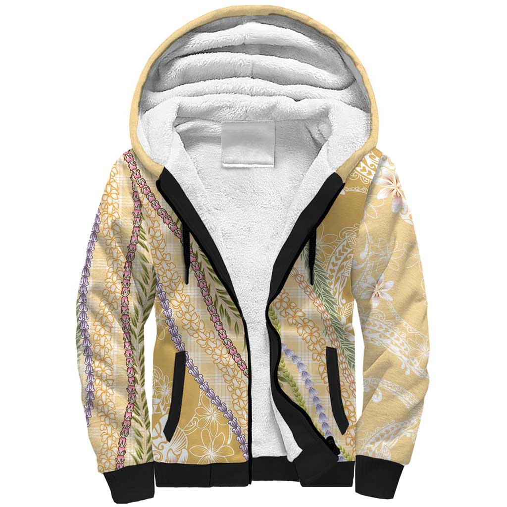 Yellow Palaka Hawaii Leis Sherpa Hoodie Hawaiian-plaid Elegant Tropical Vibes LT14 Unisex Yellow - Polynesian Pride