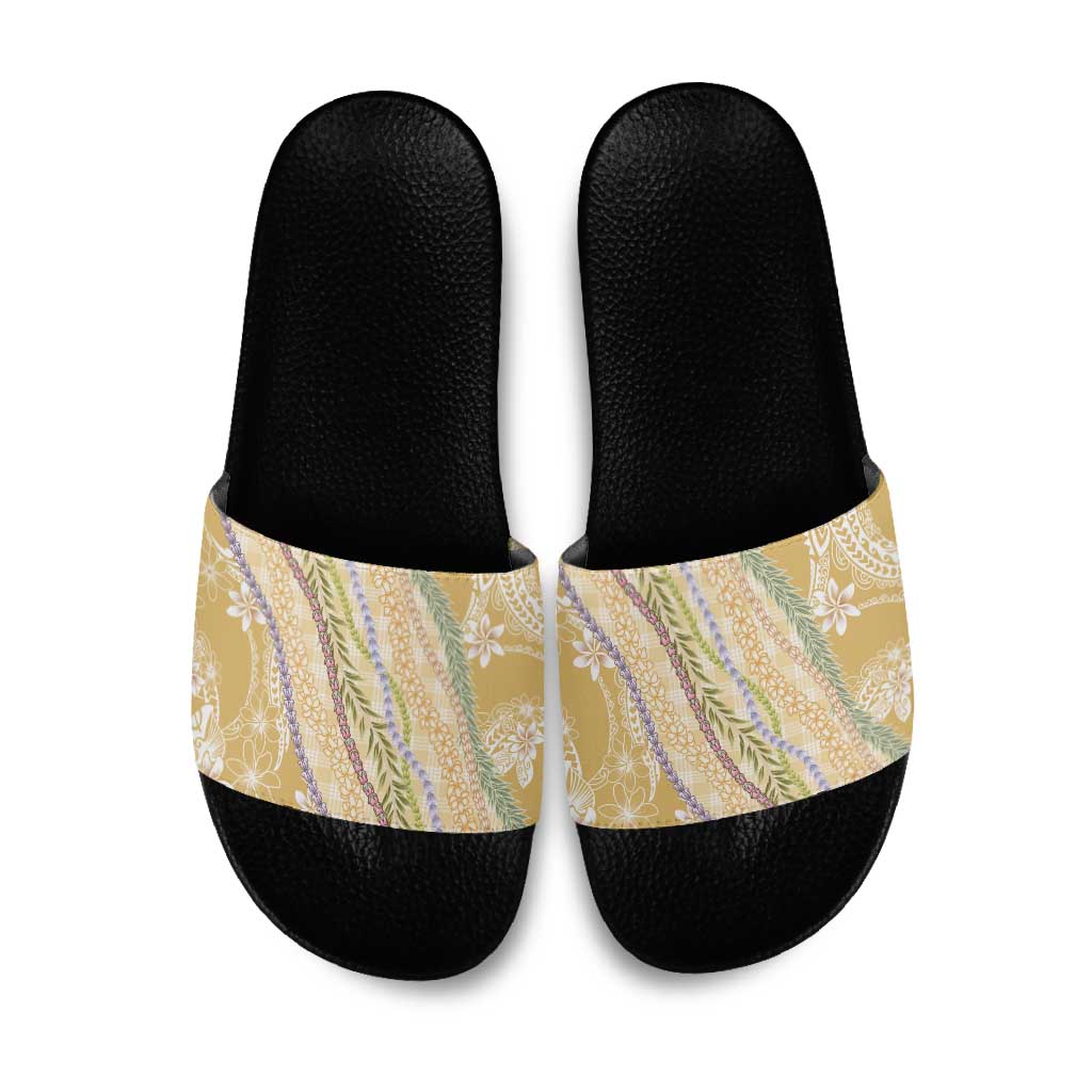 Yellow Palaka Hawaii Leis Slide Sandals Hawaiian-plaid Elegant Tropical Vibes LT14 Yellow - Polynesian Pride