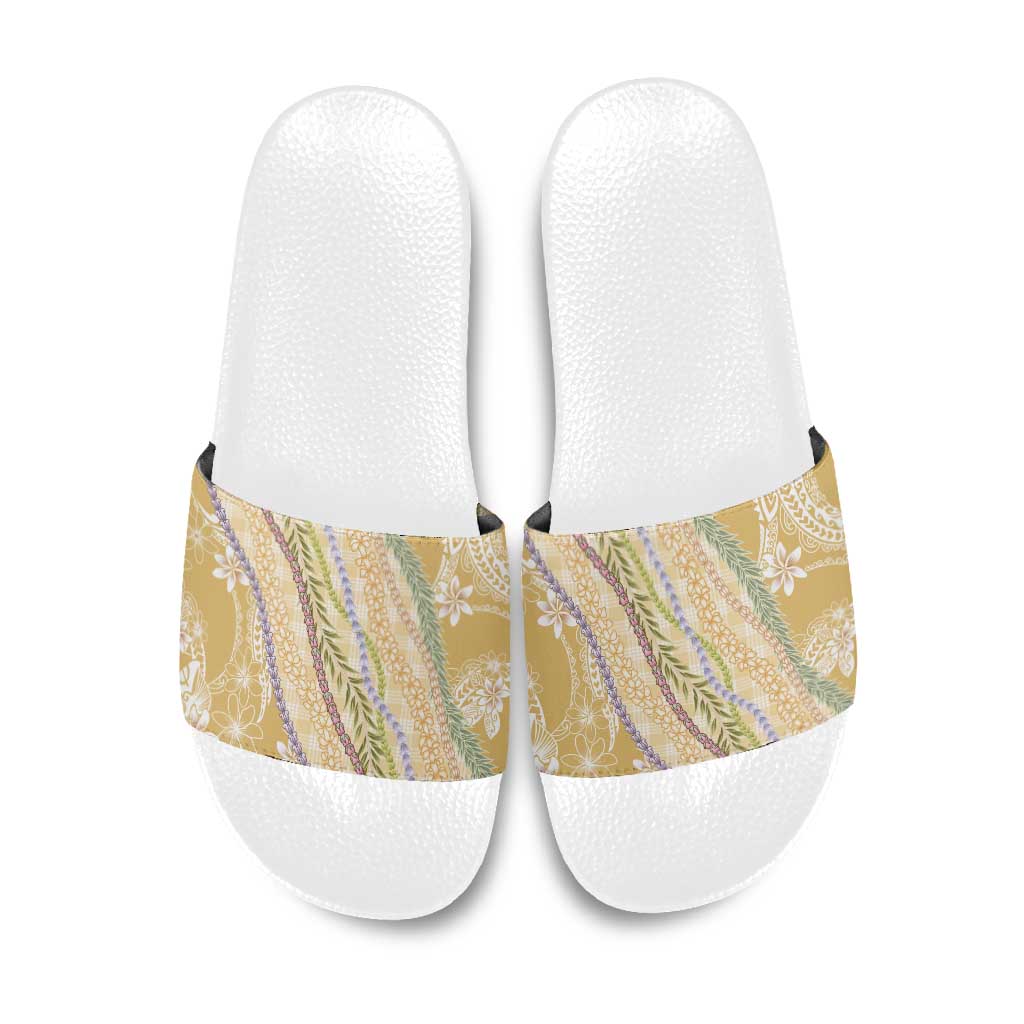 Yellow Palaka Hawaii Leis Slide Sandals Hawaiian-plaid Elegant Tropical Vibes LT14 Yellow - Polynesian Pride
