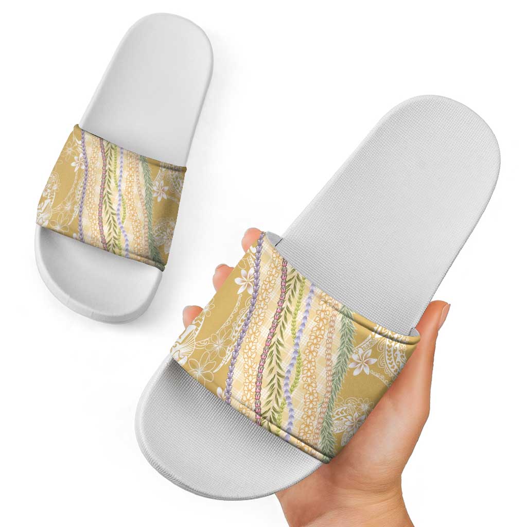Yellow Palaka Hawaii Leis Slide Sandals Hawaiian-plaid Elegant Tropical Vibes LT14 - Polynesian Pride
