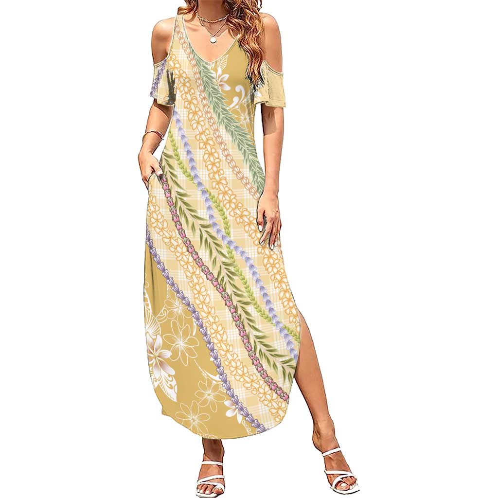 Yellow Palaka Hawaii Leis Summer Maxi Dress Hawaiian-plaid Elegant Tropical Vibes LT14 Women Yellow - Polynesian Pride