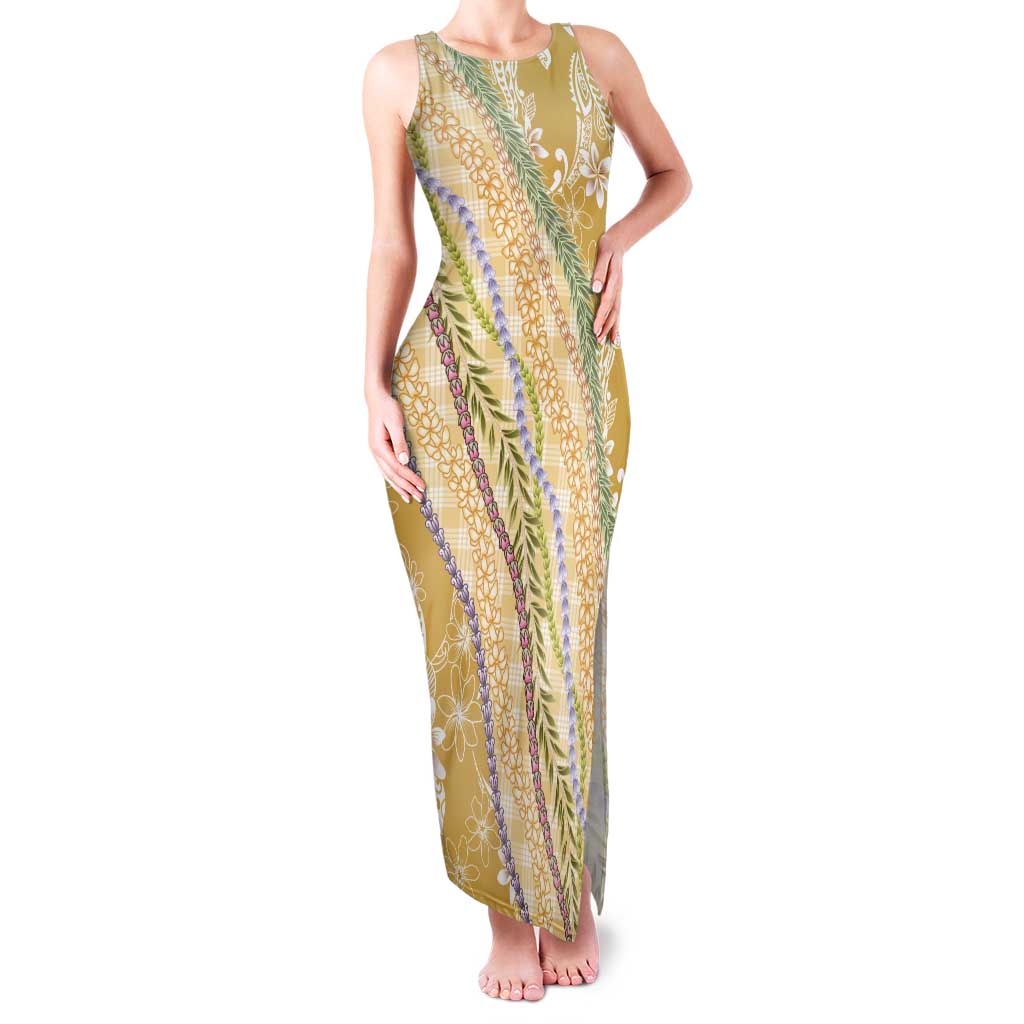 Yellow Palaka Hawaii Leis Tank Maxi Dress Hawaiian-plaid Elegant Tropical Vibes LT14 Women Yellow - Polynesian Pride