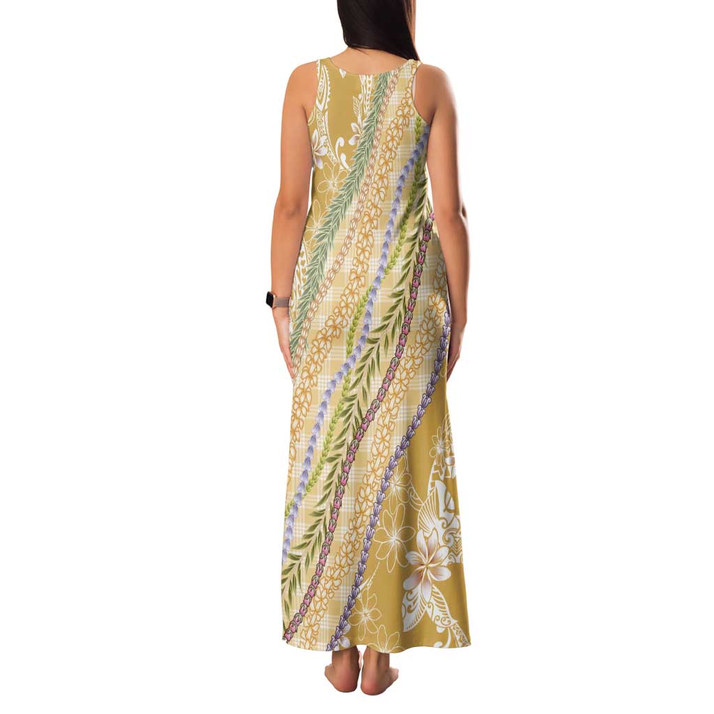 Yellow Palaka Hawaii Leis Tank Maxi Dress Hawaiian-plaid Elegant Tropical Vibes LT14 - Polynesian Pride
