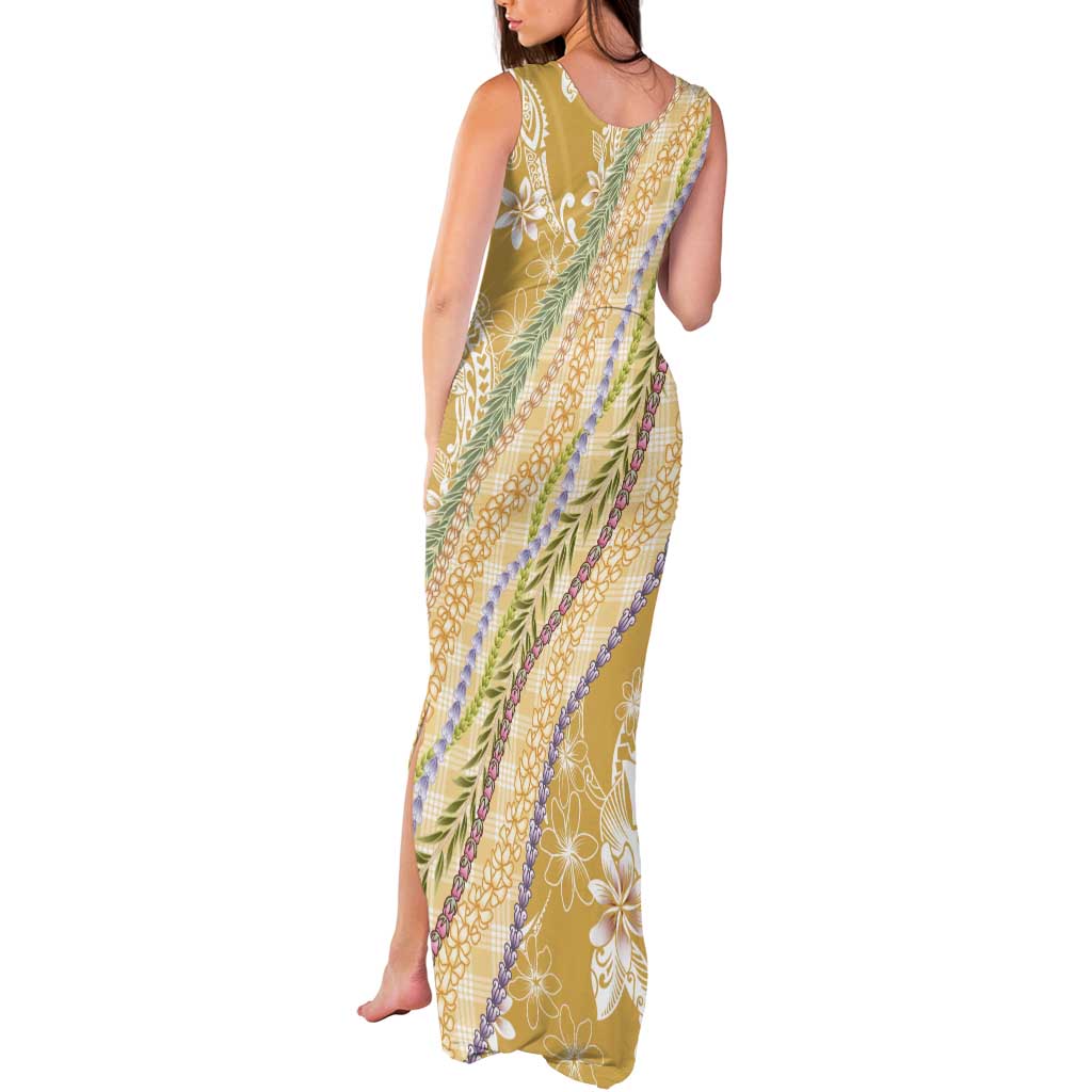 Yellow Palaka Hawaii Leis Tank Maxi Dress Hawaiian-plaid Elegant Tropical Vibes LT14 - Polynesian Pride