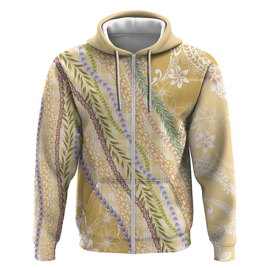 Yellow Palaka Hawaii Leis Zip Hoodie Hawaiian-plaid Elegant Tropical Vibes LT14 Zip Hoodie Yellow - Polynesian Pride