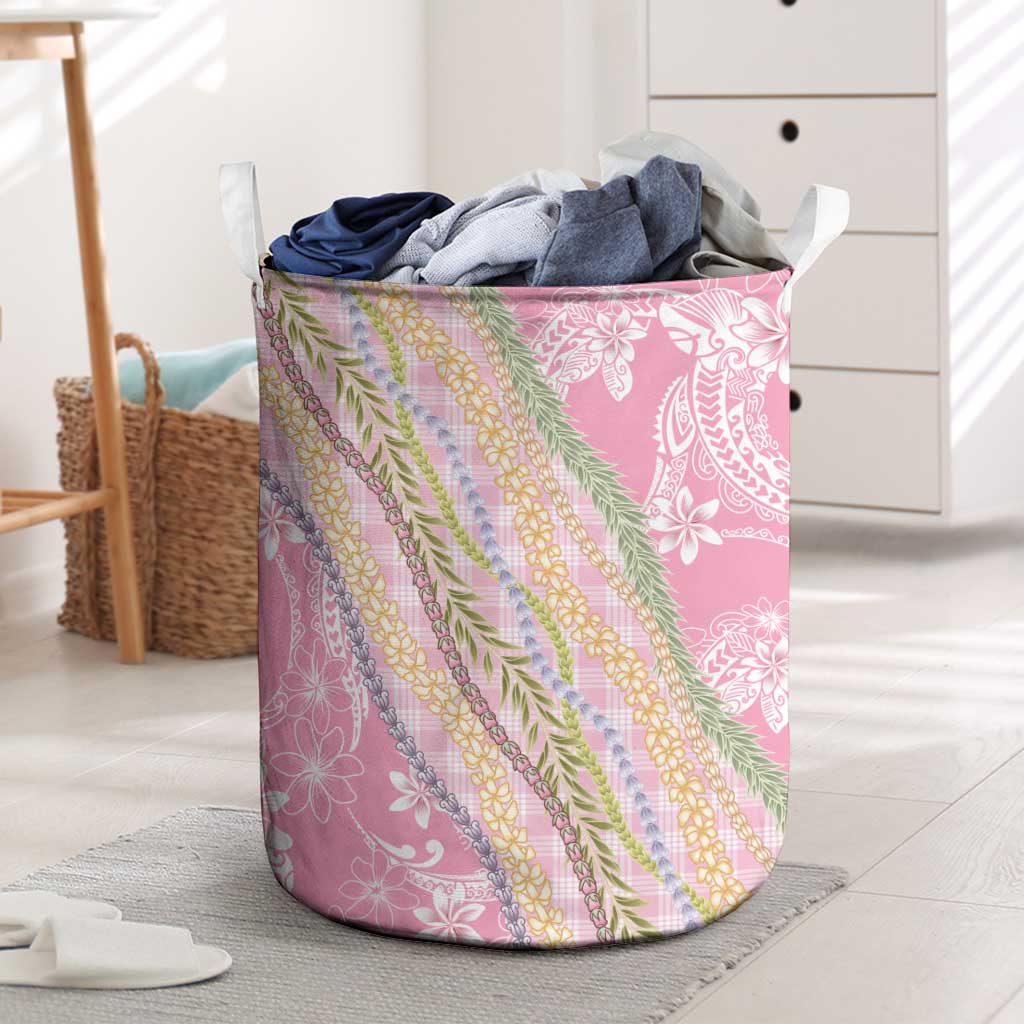 Pink Palaka Hawaii Leis Laundry Basket Hawaiian-plaid Elegant Tropical Vibes LT14 Pink - Polynesian Pride
