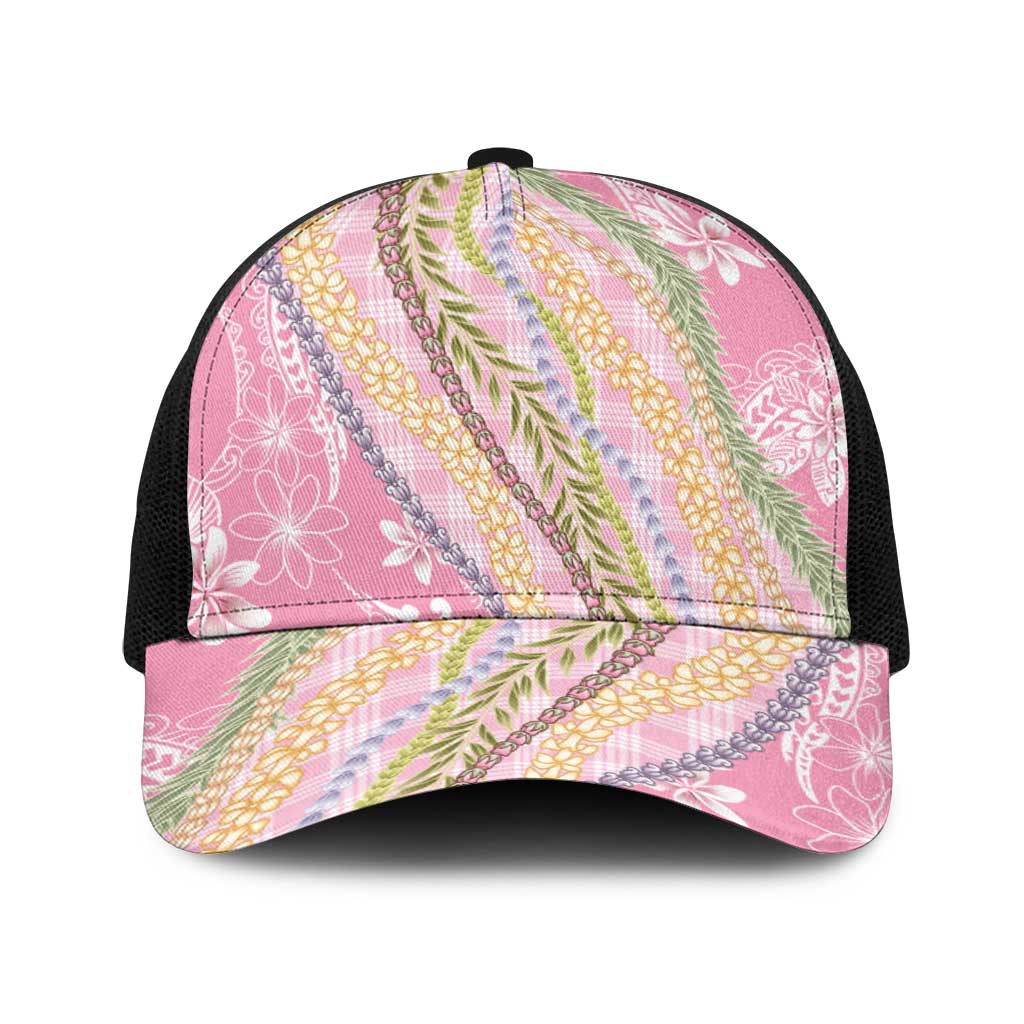 Pink Palaka Hawaii Leis Baseball Net Cap Hawaiian-plaid Elegant Tropical Vibes LT14 One Size Black Pink - Polynesian Pride