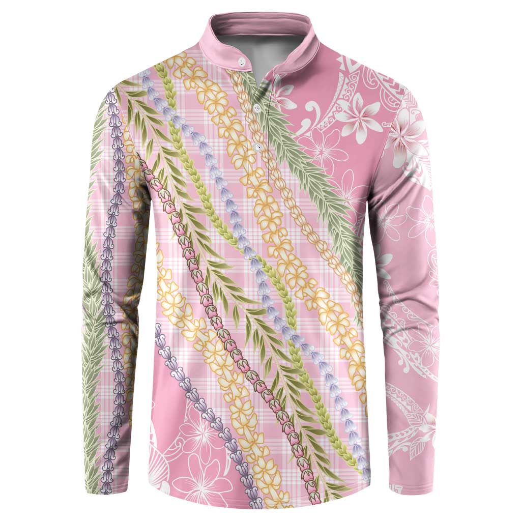 Pink Palaka Hawaii Leis Button Sweatshirt Hawaiian-plaid Elegant Tropical Vibes LT14 Pink - Polynesian Pride
