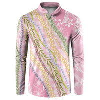 Pink Palaka Hawaii Leis Button Sweatshirt Hawaiian-plaid Elegant Tropical Vibes LT14 Pink - Polynesian Pride