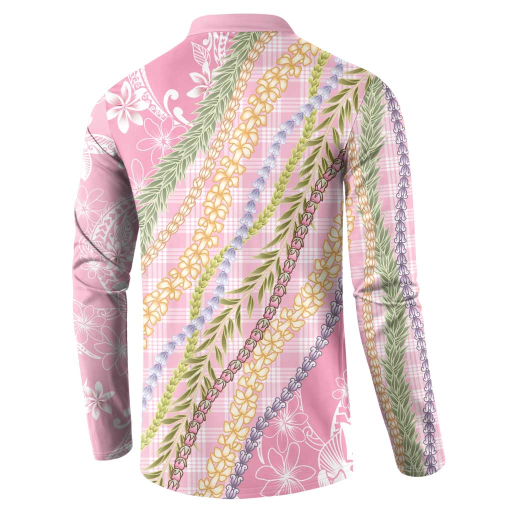 Pink Palaka Hawaii Leis Button Sweatshirt Hawaiian-plaid Elegant Tropical Vibes LT14 - Polynesian Pride