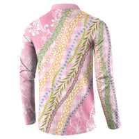 Pink Palaka Hawaii Leis Button Sweatshirt Hawaiian-plaid Elegant Tropical Vibes LT14 - Polynesian Pride