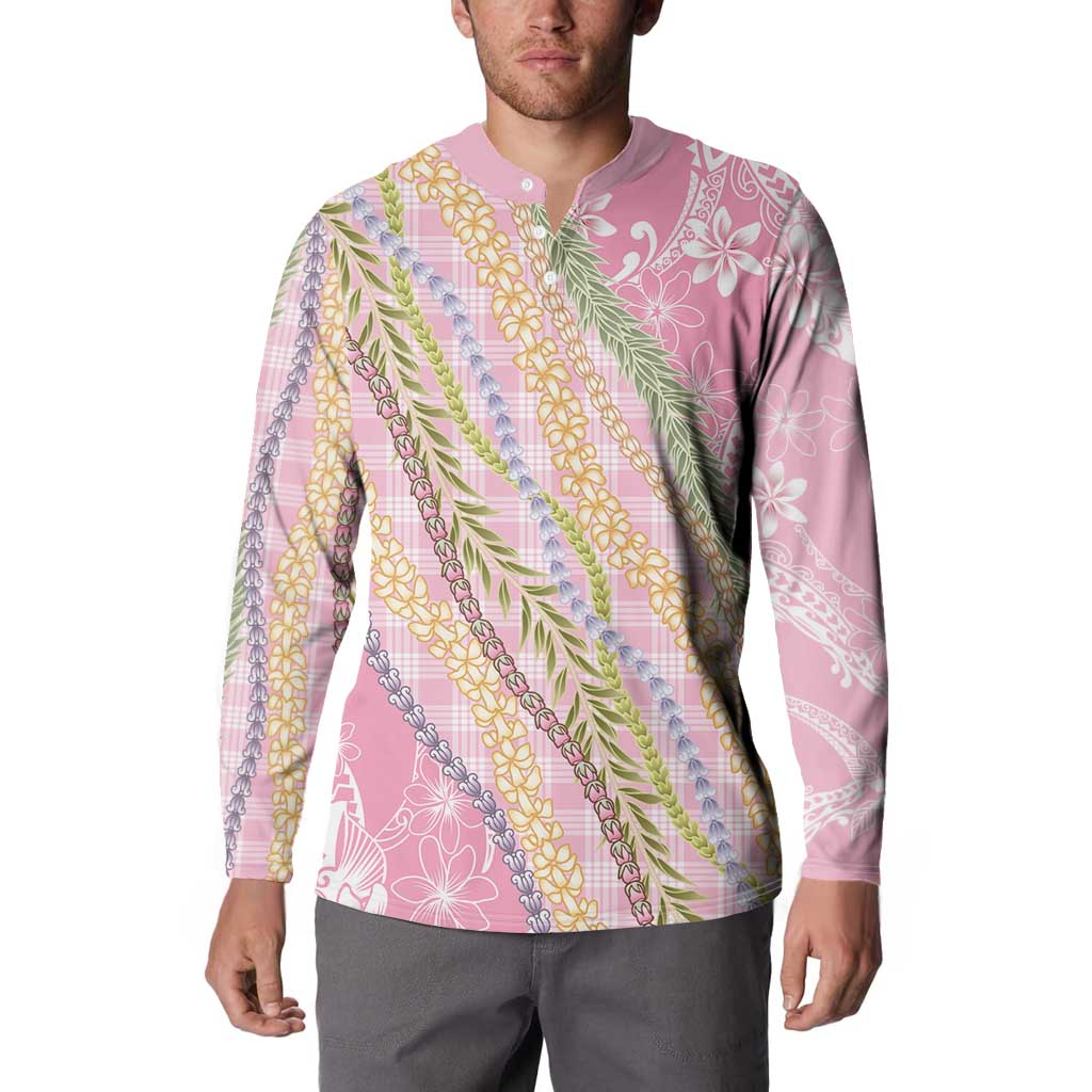 Pink Palaka Hawaii Leis Button Sweatshirt Hawaiian-plaid Elegant Tropical Vibes LT14 - Polynesian Pride