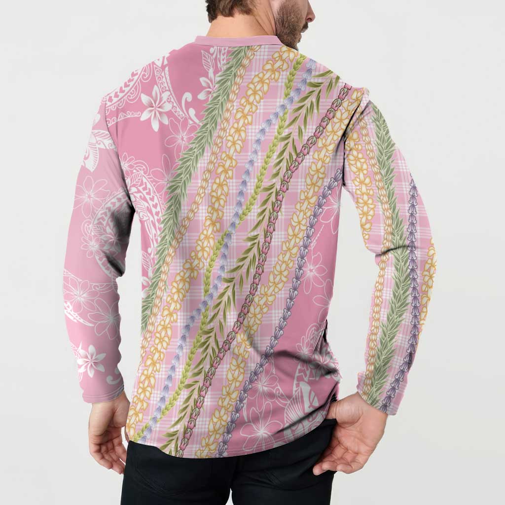 Pink Palaka Hawaii Leis Button Sweatshirt Hawaiian-plaid Elegant Tropical Vibes LT14 - Polynesian Pride