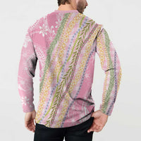 Pink Palaka Hawaii Leis Button Sweatshirt Hawaiian-plaid Elegant Tropical Vibes LT14 - Polynesian Pride