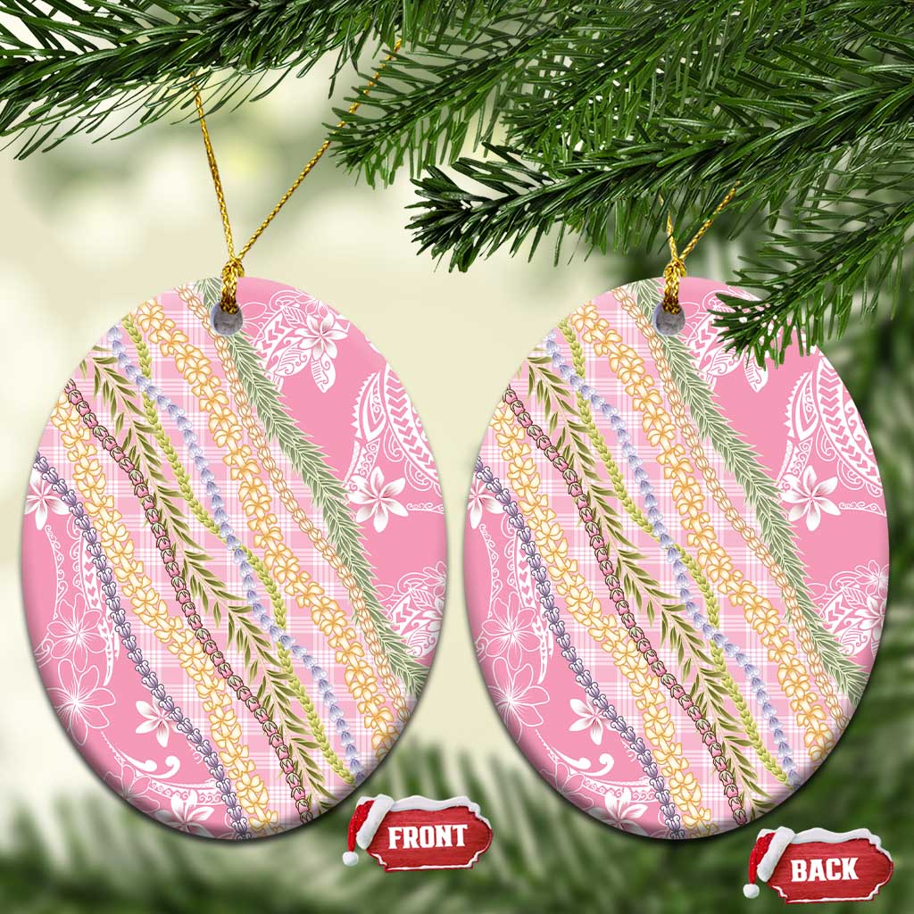 Pink Palaka Hawaii Leis Ceramic Ornament Hawaiian-plaid Elegant Tropical Vibes LT14 Oval Pink - Polynesian Pride