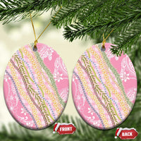 Pink Palaka Hawaii Leis Ceramic Ornament Hawaiian-plaid Elegant Tropical Vibes LT14 Oval Pink - Polynesian Pride