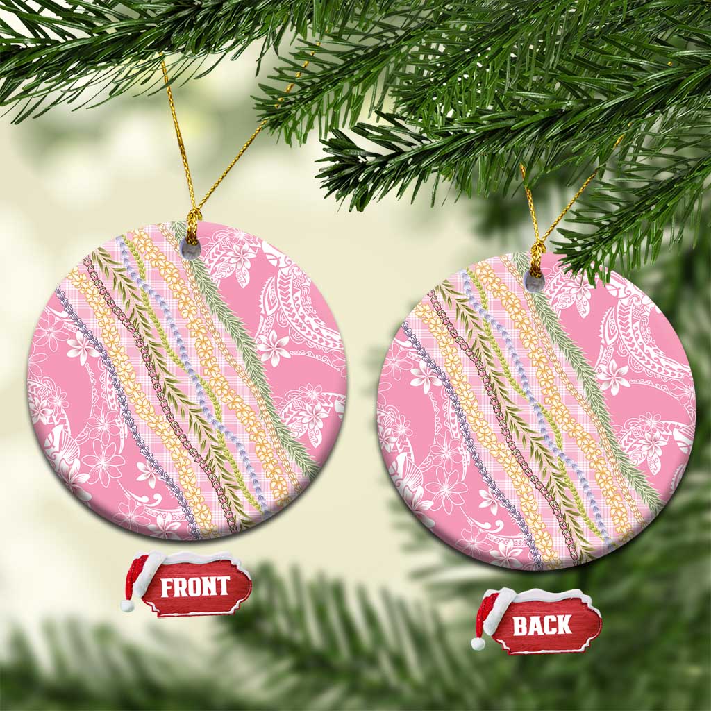 Pink Palaka Hawaii Leis Ceramic Ornament Hawaiian-plaid Elegant Tropical Vibes LT14 Circle Pink - Polynesian Pride