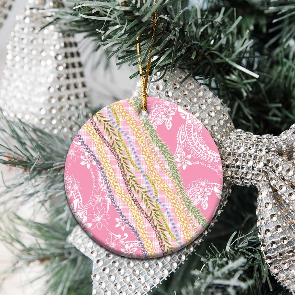 Pink Palaka Hawaii Leis Ceramic Ornament Hawaiian-plaid Elegant Tropical Vibes LT14 - Polynesian Pride