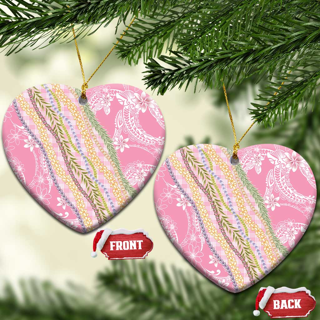 Pink Palaka Hawaii Leis Ceramic Ornament Hawaiian-plaid Elegant Tropical Vibes LT14 Heart Pink - Polynesian Pride