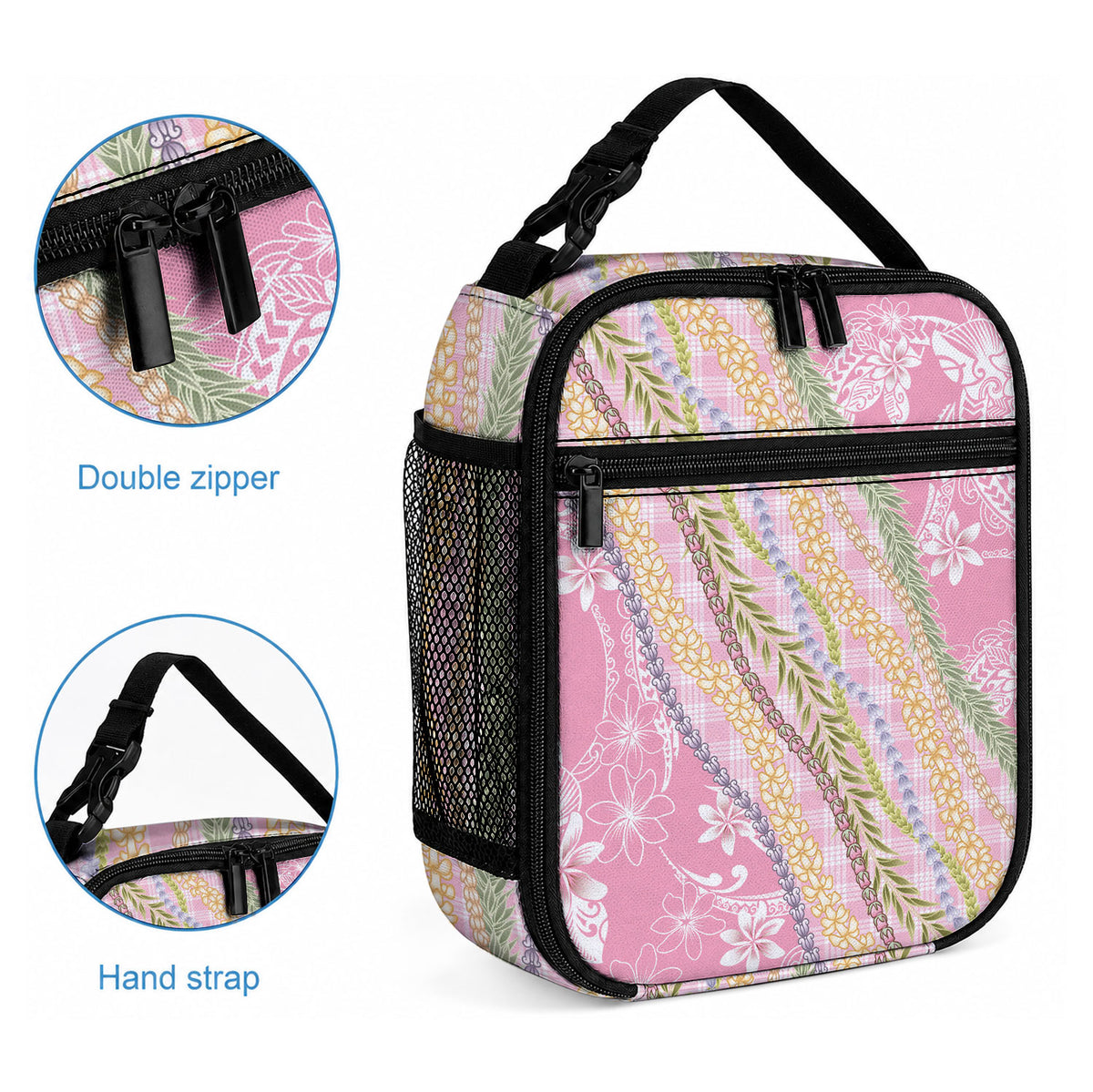 Pink Palaka Hawaii Leis Lunch Bag Hawaiian-plaid Elegant Tropical Vibes
