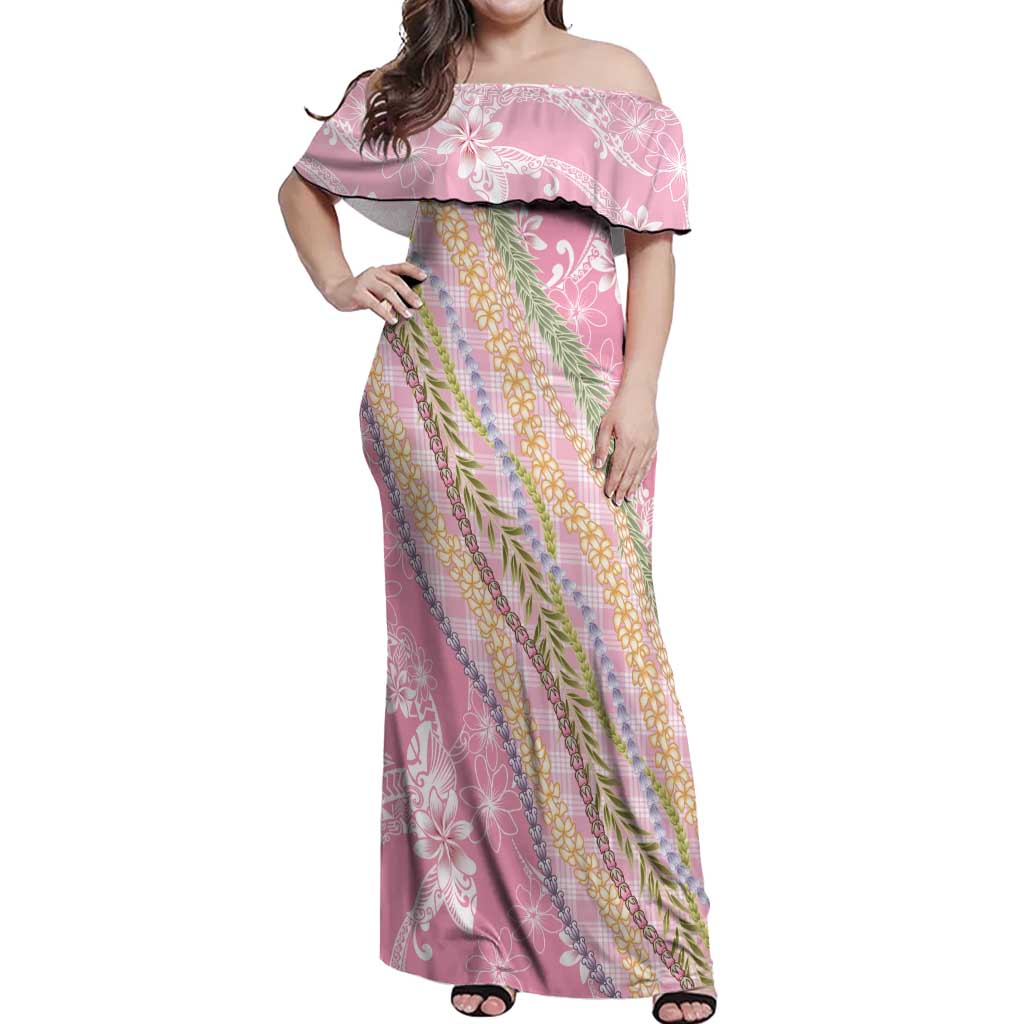 Pink Palaka Hawaii Leis Off Shoulder Maxi Dress Hawaiian-plaid Elegant Tropical Vibes LT14 Women Pink - Polynesian Pride