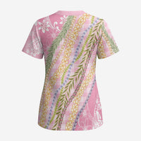 Pink Palaka Hawaii Leis Scrub Top Hawaiian-plaid Elegant Tropical Vibes LT14 - Polynesian Pride
