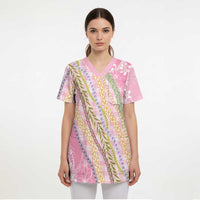 Pink Palaka Hawaii Leis Scrub Top Hawaiian-plaid Elegant Tropical Vibes LT14 - Polynesian Pride