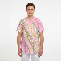 Pink Palaka Hawaii Leis Scrub Top Hawaiian-plaid Elegant Tropical Vibes LT14 - Polynesian Pride