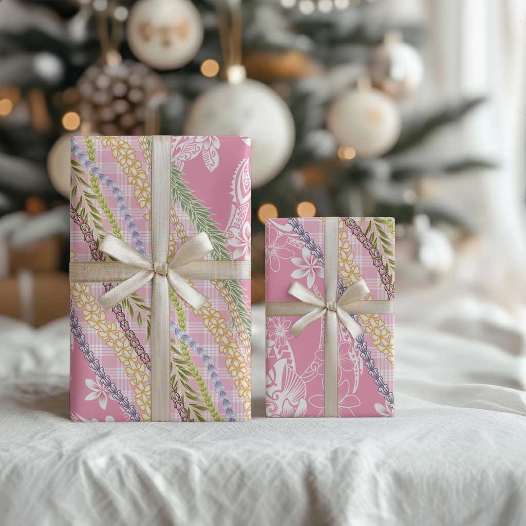 Pink Palaka Hawaii Leis Wrapping Paper Hawaiian-plaid Elegant Tropical Vibes LT14 - Polynesian Pride