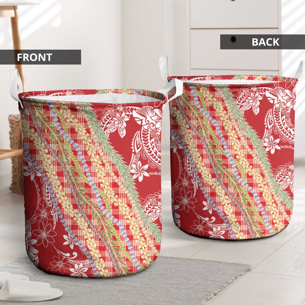 Red Palaka Hawaii Leis Laundry Basket Hawaiian-plaid Elegant Tropical Vibes LT14 - Polynesian Pride