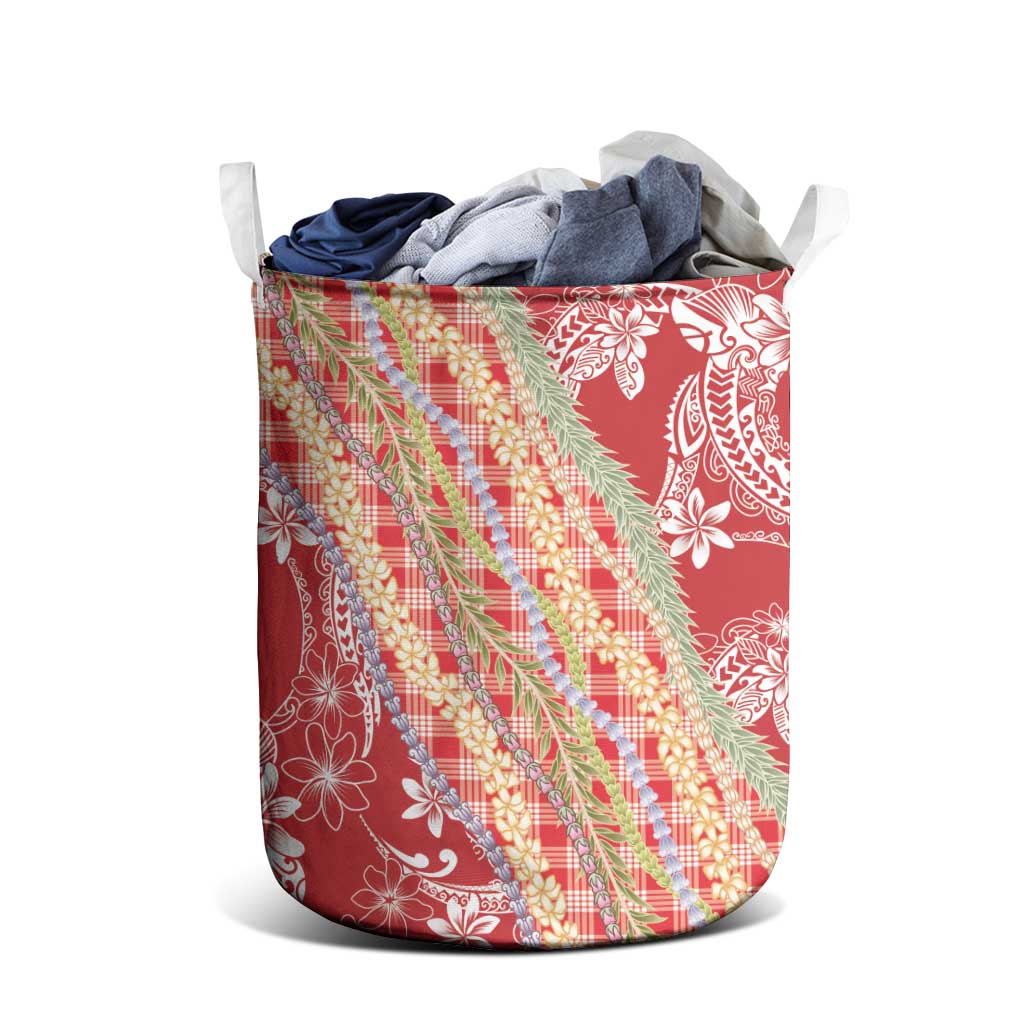 Red Palaka Hawaii Leis Laundry Basket Hawaiian-plaid Elegant Tropical Vibes LT14 - Polynesian Pride